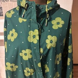 Gudrun Sjoden Green Floral Parka like new worn once sz large- a rare find!